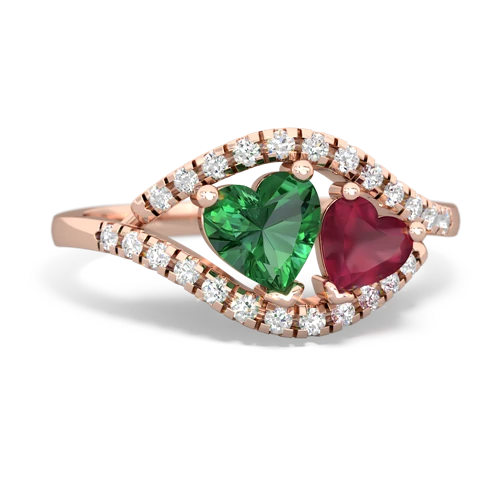 Lab Emerald Lab Created Emerald with Genuine Ruby Mother and Child ring Ring