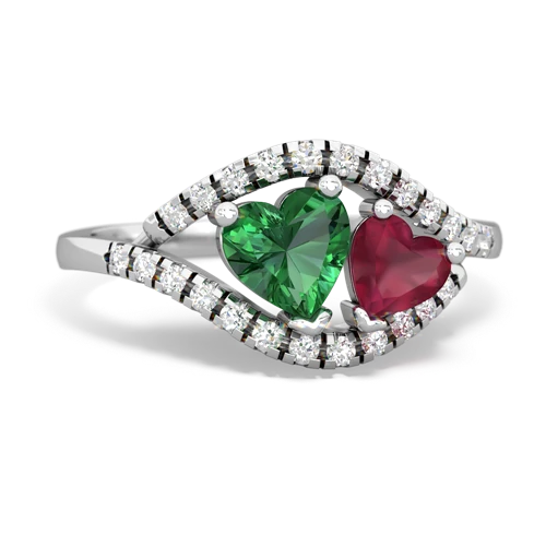 Lab Emerald Lab Created Emerald with Genuine Ruby Mother and Child ring Ring