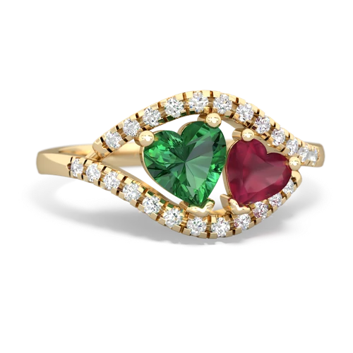 lab emerald-ruby mother child ring