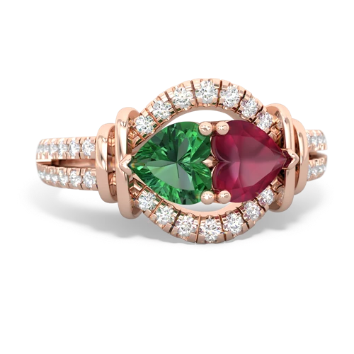 Lab Emerald Lab Created Emerald with Genuine Ruby Art-Deco Keepsake ring Ring