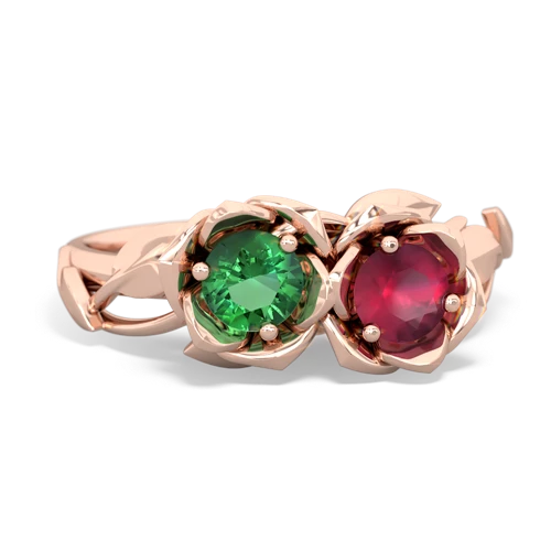 lab emerald-ruby roses ring