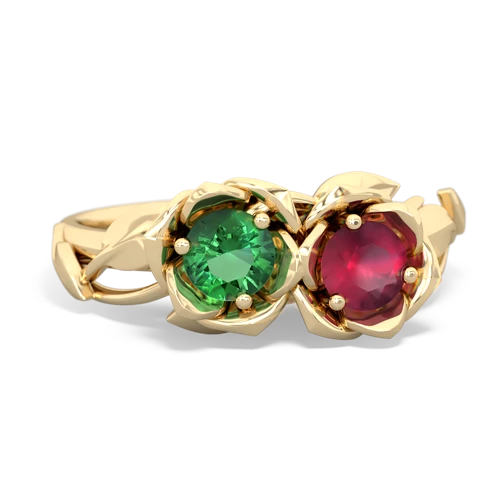 lab emerald-ruby roses ring