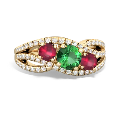 lab emerald-ruby three stone pave ring