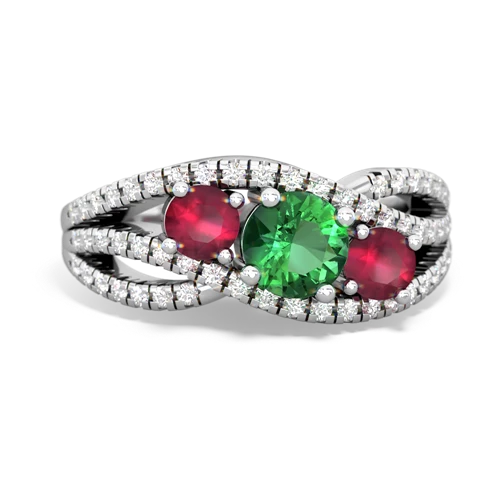 lab emerald-ruby three stone pave ring