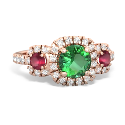 Lab Emerald Lab Created Emerald with Genuine Ruby and Lab Created Pink Sapphire Regal Halo ring Ring