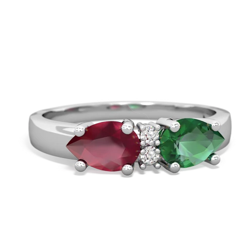 Lab Emerald Lab Created Emerald with Genuine Ruby Pear Bowtie ring Ring