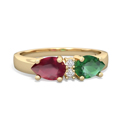 Lab Emerald Lab Created Emerald with Genuine Ruby Pear Bowtie ring Ring