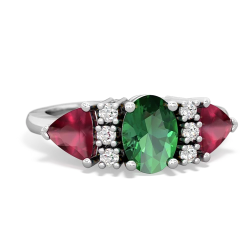 Lab Emerald Lab Created Emerald with Genuine Ruby and  Antique Style Three Stone ring Ring