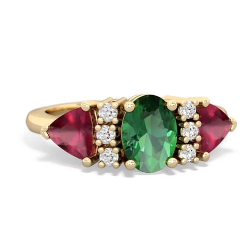 Lab Emerald Lab Created Emerald with Genuine Ruby and  Antique Style Three Stone ring Ring