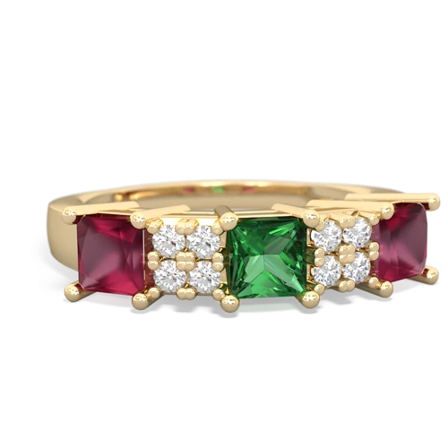 Lab Emerald Lab Created Emerald with Genuine Ruby and  Three Stone ring Ring