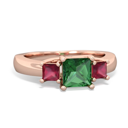 Lab Emerald Lab Created Emerald with Genuine Ruby and  Three Stone Trellis ring Ring