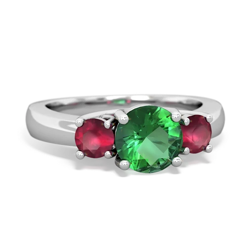 Lab Emerald Lab Created Emerald with Genuine Ruby and Lab Created Pink Sapphire Three Stone Trellis ring Ring