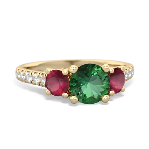 Lab Emerald Lab Created Emerald with Genuine Ruby and  Pave Trellis ring Ring