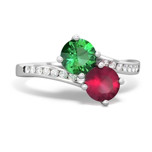 lab emerald-ruby two stone channel ring
