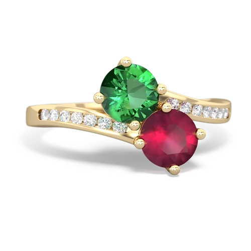 Lab Emerald Lab Created Emerald with Genuine Ruby Keepsake Two Stone ring Ring