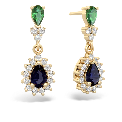 lab emerald-sapphire dangle earrings