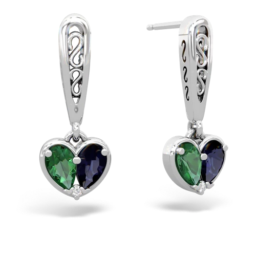lab emerald-sapphire filligree earrings