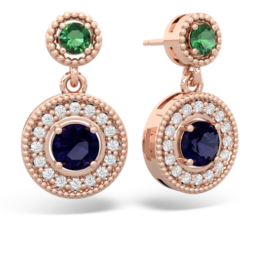 lab emerald-sapphire halo earrings