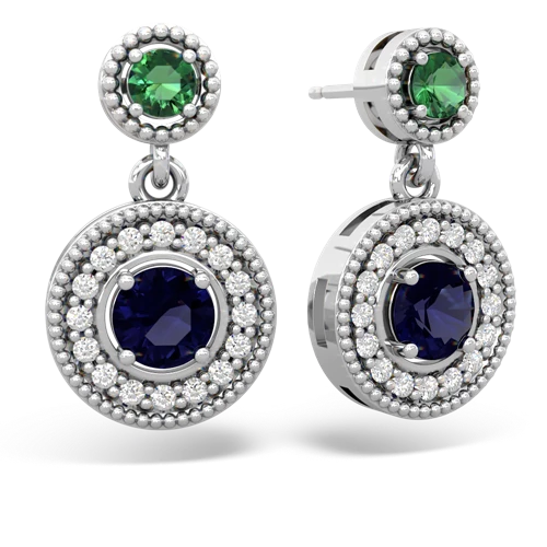 lab emerald-sapphire halo earrings