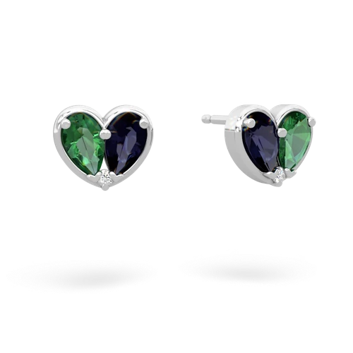 lab emerald-sapphire one heart earrings