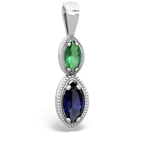 lab emerald-sapphire antique milgrain pendant