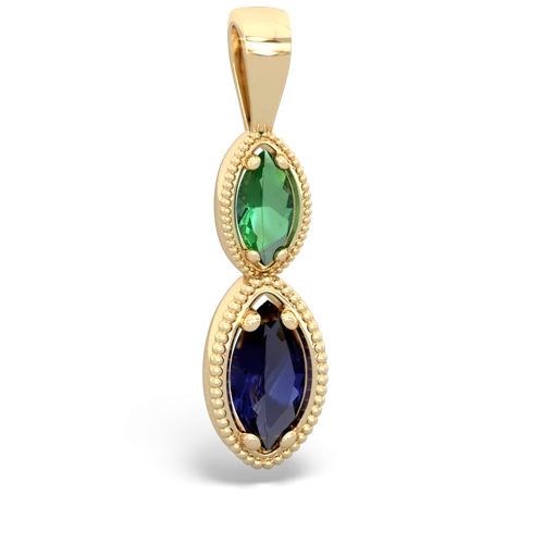 lab emerald-sapphire antique milgrain pendant