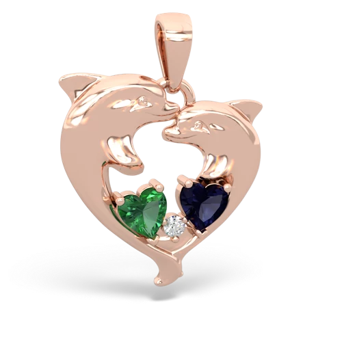lab emerald-sapphire dolphins pendant