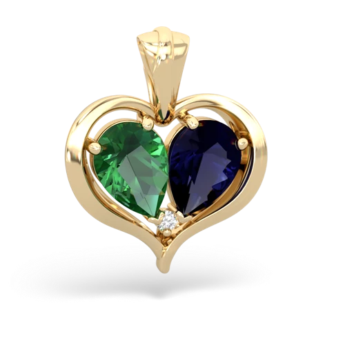 lab emerald-sapphire half heart whole pendant