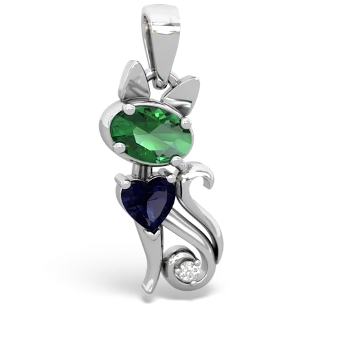 lab emerald-sapphire kitten pendant