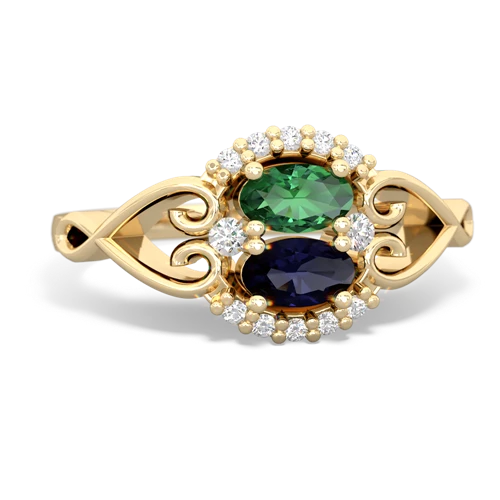 lab emerald-sapphire antique keepsake ring