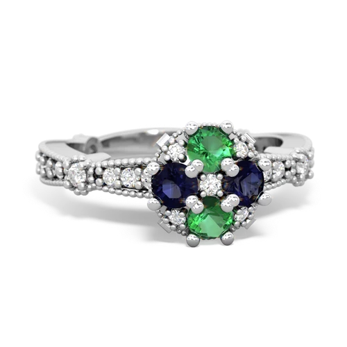 Lab Emerald Lab Created Emerald with Genuine Sapphire Milgrain Antique Style ring Ring