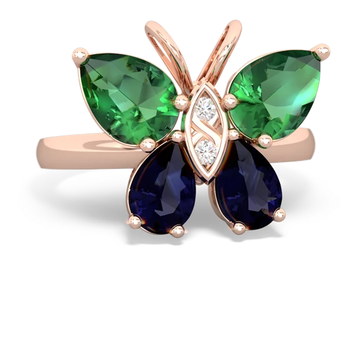 lab emerald-sapphire butterfly ring