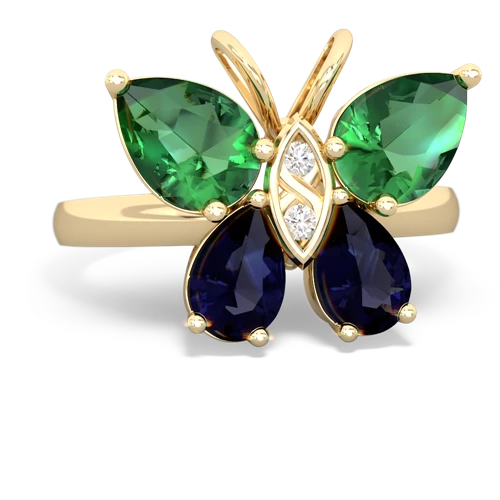 lab emerald-sapphire butterfly ring