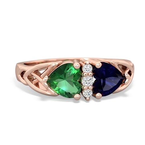 lab emerald-sapphire celtic ring