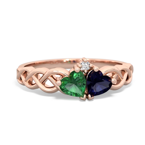 Lab Emerald Lab Created Emerald with Genuine Sapphire Heart to Heart Braid ring Ring