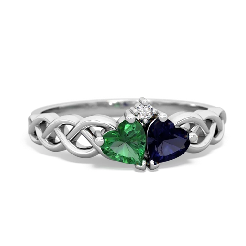 lab emerald-sapphire celtic braid ring