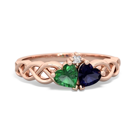 lab emerald-sapphire celtic braid ring