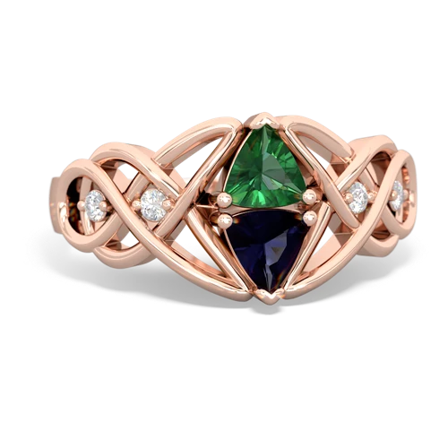 lab emerald-sapphire celtic knot ring