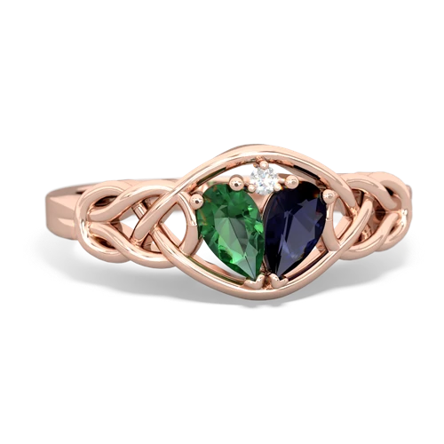 lab emerald-sapphire celtic knot ring