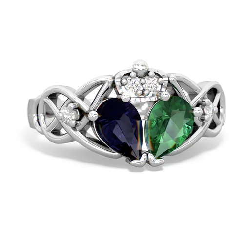 lab emerald-sapphire claddagh ring