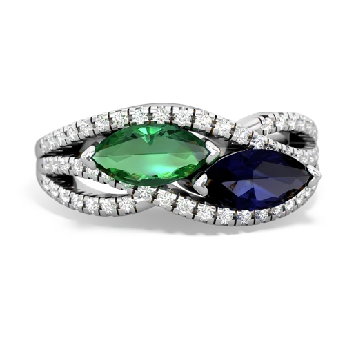 lab emerald-sapphire double heart ring