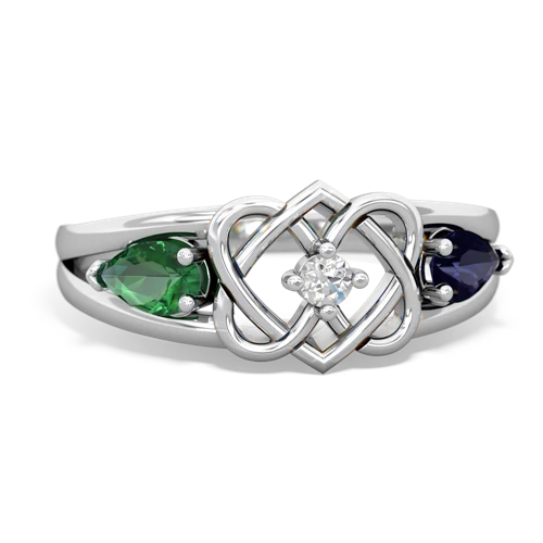 Lab Emerald Lab Created Emerald with Genuine Sapphire Hearts Intertwined ring Ring