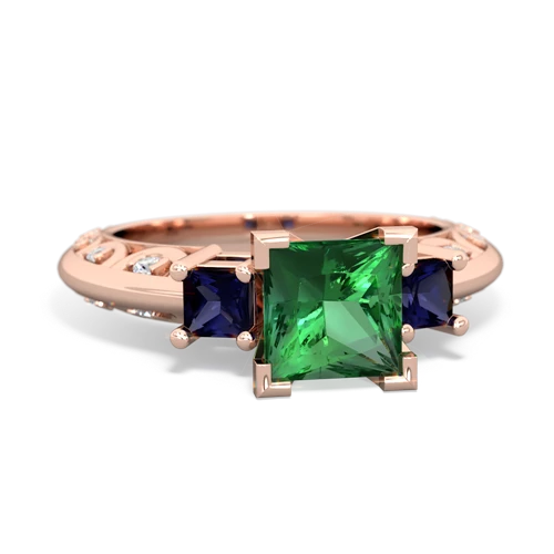 Lab Emerald Lab Created Emerald with Genuine Sapphire and  Art Deco ring Ring