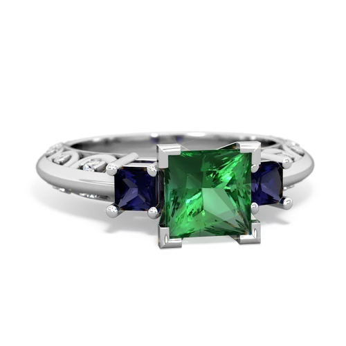 Lab Emerald Lab Created Emerald with Genuine Sapphire and Lab Created Sapphire Art Deco ring Ring