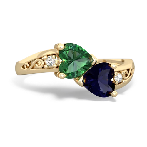 Lab Emerald Lab Created Emerald with Genuine Sapphire Snuggling Hearts ring Ring