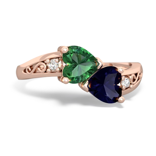 lab emerald-sapphire filligree ring