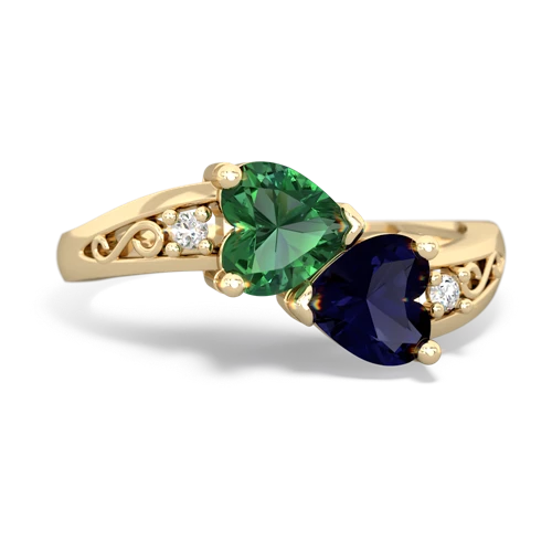 lab emerald-sapphire filligree ring