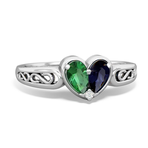 Lab Emerald Lab Created Emerald with Genuine Sapphire filligree Heart ring Ring