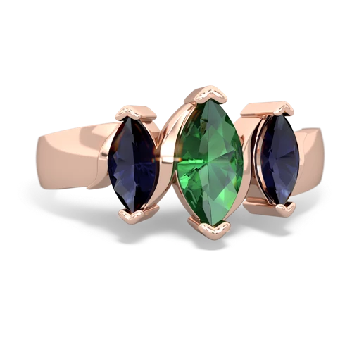 Lab Emerald Lab Created Emerald with Genuine Sapphire and  Three Peeks ring Ring