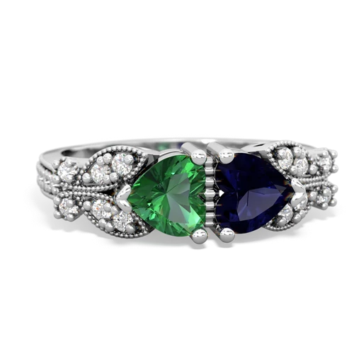 Lab Emerald Lab Created Emerald with Genuine Sapphire Diamond Butterflies ring Ring